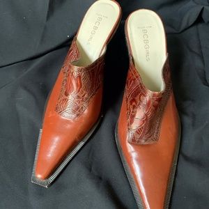 BCBGirls Leather Mules with 3 inch Heels